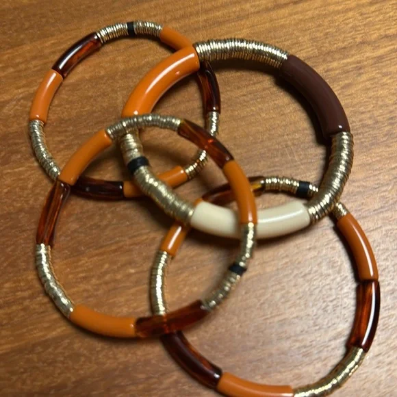 Set of 4 Allie+Bess Orange Brown and Gold Beaded Zo Bracelets Set - Picture 5 of 5